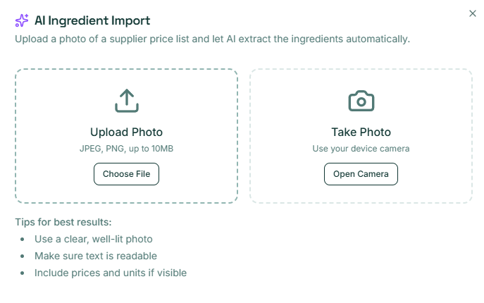 AI Ingredient Import